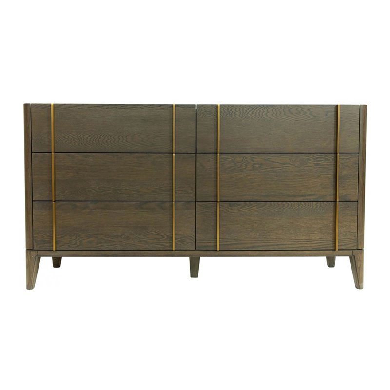 Pemberly Row Mid-Century Solid Wood Dresser in Dark Brown and White