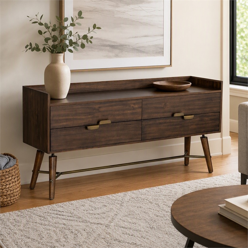 Pemberly Row Acacia Veneer Wood Dresser with Metal Accents in Brown