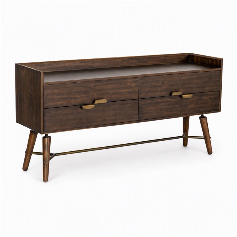 Pemberly Row Acacia Veneer Wood Dresser with Metal Accents in Brown