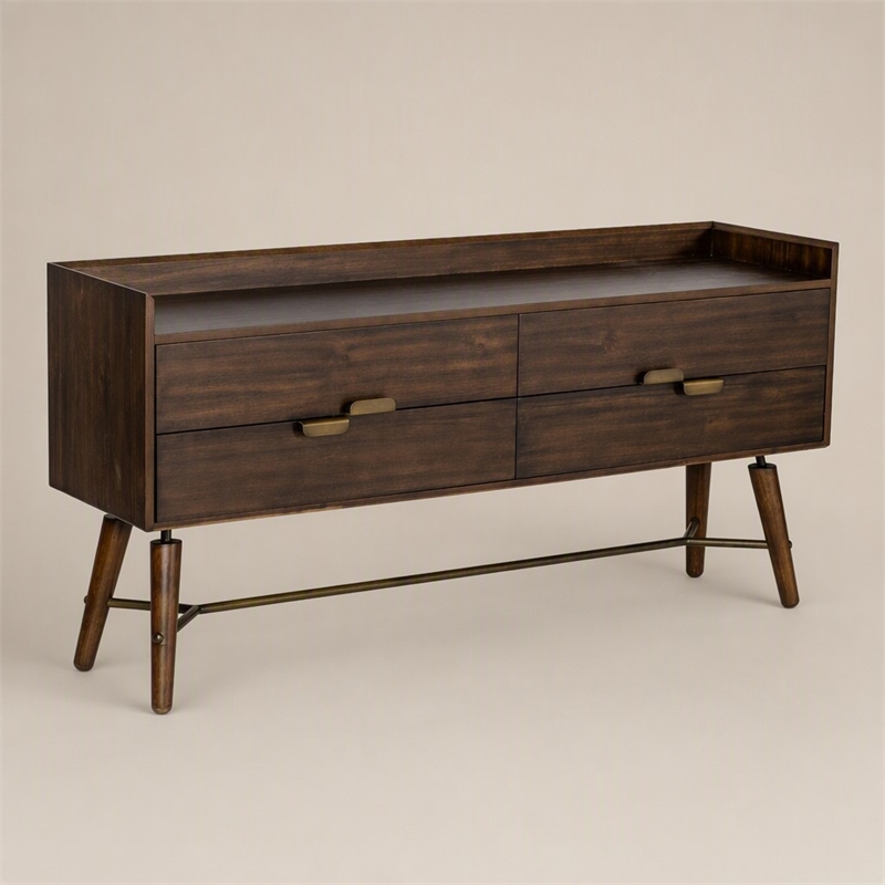 Pemberly Row Acacia Veneer Wood Dresser with Metal Accents in Brown