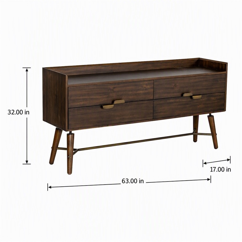 Pemberly Row Acacia Veneer Wood Dresser with Metal Accents in Brown