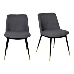 Pemberly Row Set of 2 Modern Gray Fabric Dining Chairs with Gold Accents