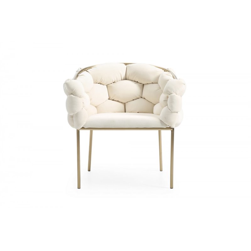 Pemberly Row Modern Velour Dining Chair with Brass Frame in White