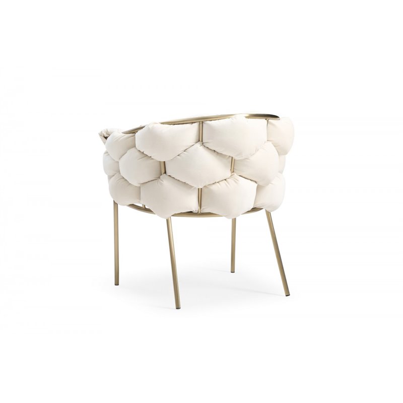 Pemberly Row Modern Velour Dining Chair with Brass Frame in White
