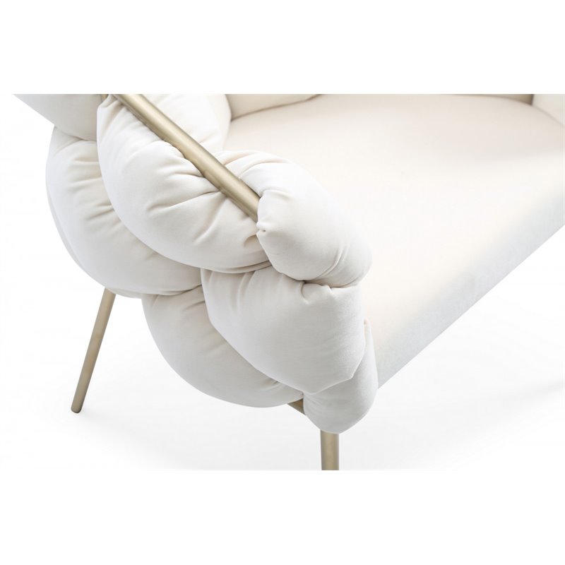 Pemberly Row Modern Velour Dining Chair with Brass Frame in White