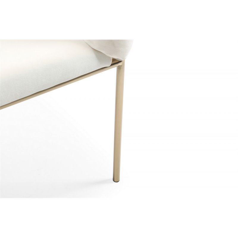 Pemberly Row Modern Velour Dining Chair with Brass Frame in White
