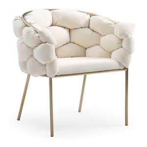 Pemberly Row Modern Velour Dining Chair with Brass Frame in White