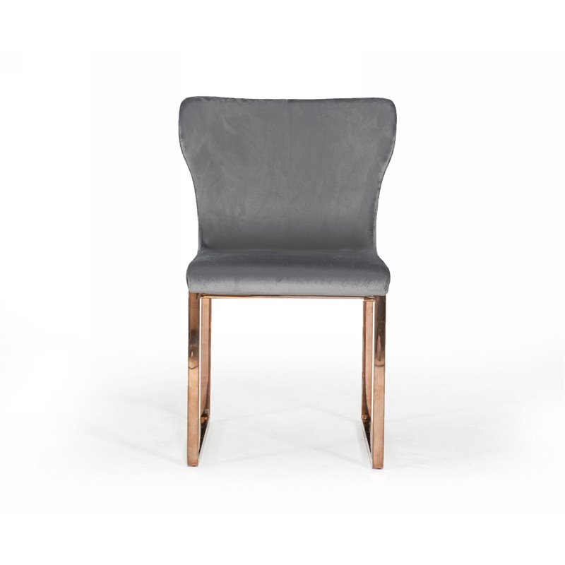 Pemberly Row Modern Stainless Steel Velvet Dining Chair in Gray