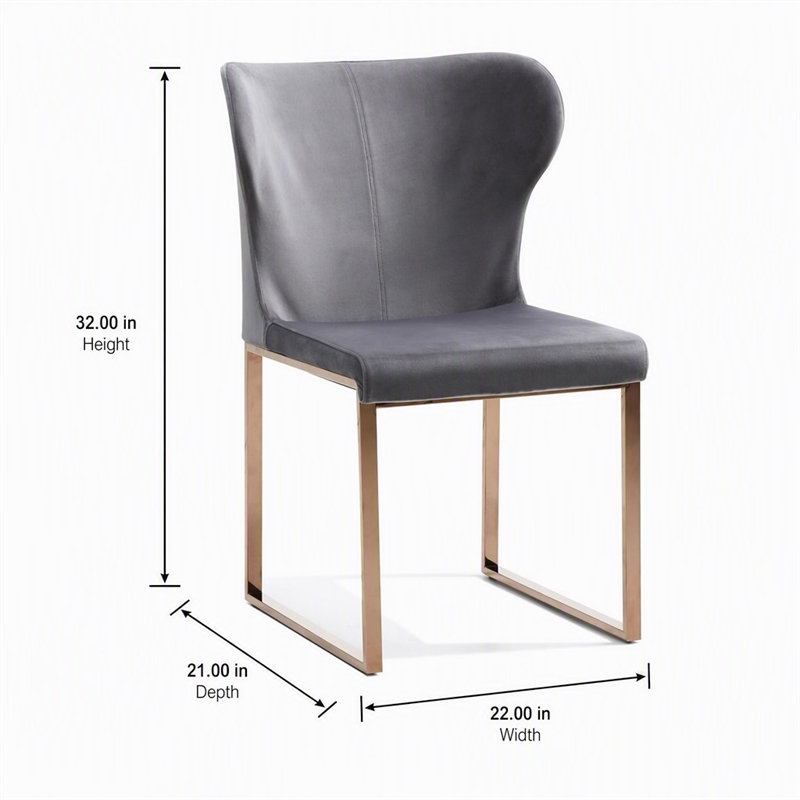 Pemberly Row Modern Stainless Steel Velvet Dining Chair in Gray