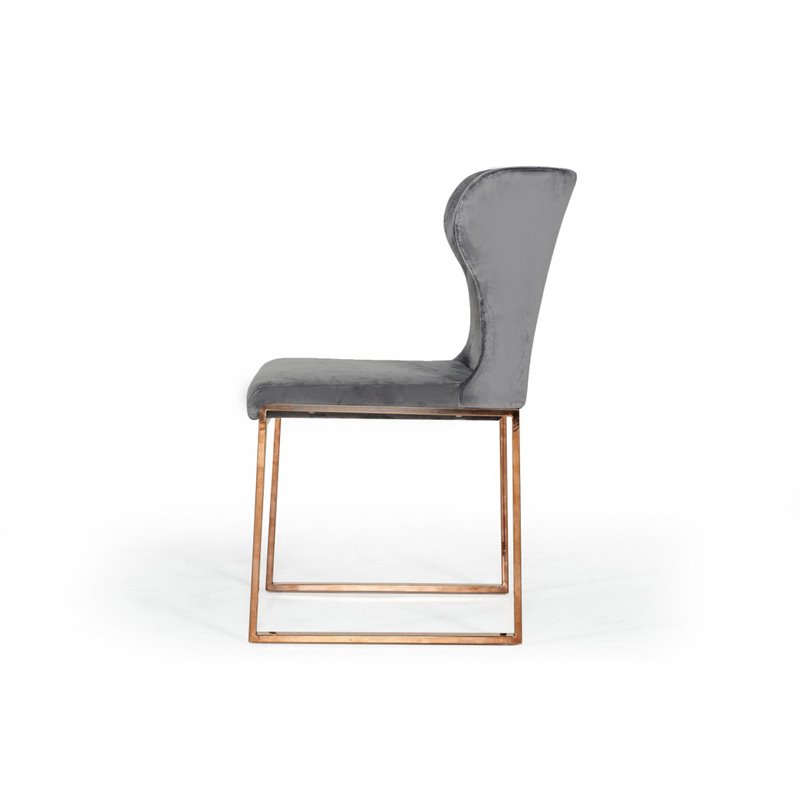 Pemberly Row Modern Stainless Steel Velvet Dining Chair in Gray