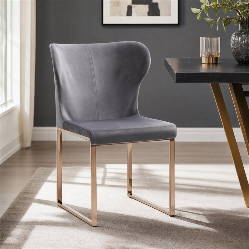 Pemberly Row Modern Stainless Steel Velvet Dining Chair in Gray