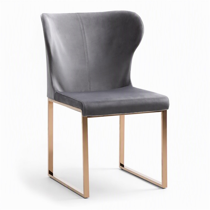 Pemberly Row Modern Stainless Steel Velvet Dining Chair in Gray
