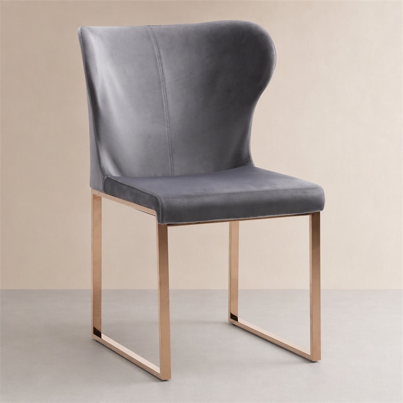Pemberly Row Modern Stainless Steel Velvet Dining Chair in Gray