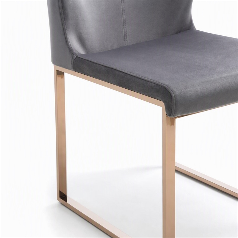 Pemberly Row Modern Stainless Steel Velvet Dining Chair in Gray