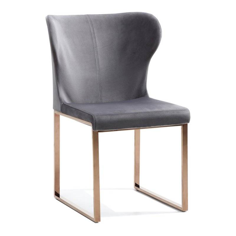 Pemberly Row Modern Stainless Steel Velvet Dining Chair in Gray
