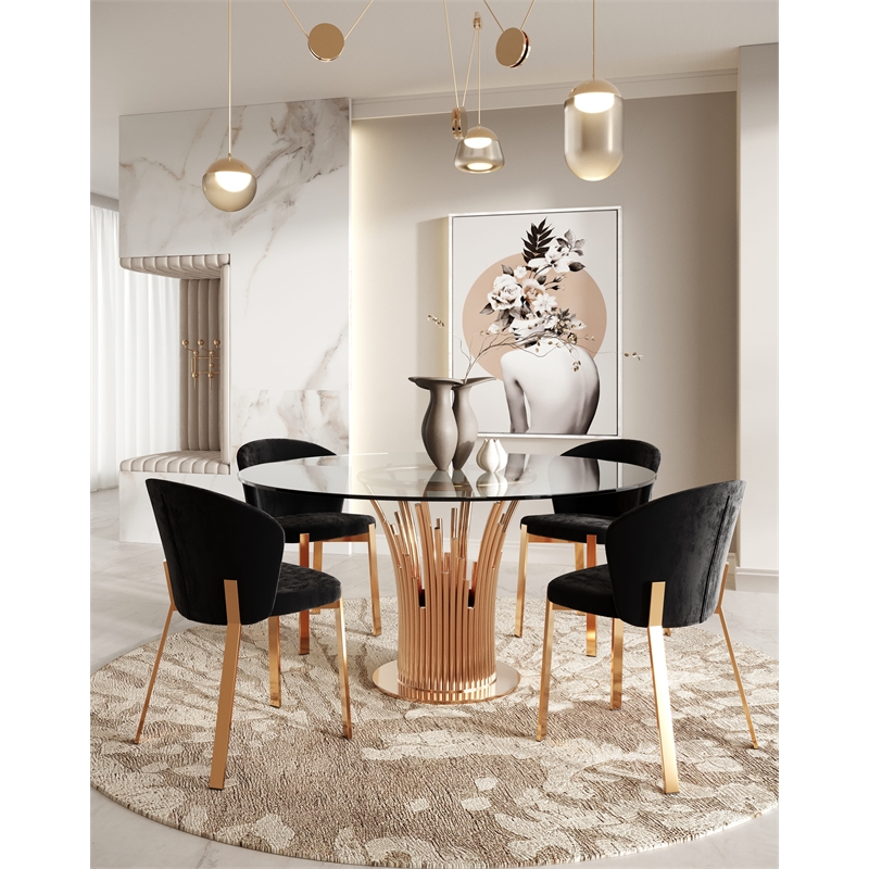 Pemberly Row Set of 2 Modern Velvet Dining Chairs in Black