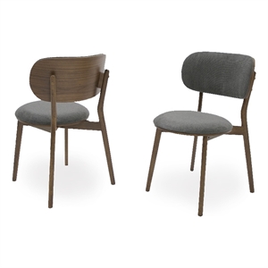 Pemberly Row Donald 18.5&quot Gray Fabric Dining Chairs in Walnut Set of 2