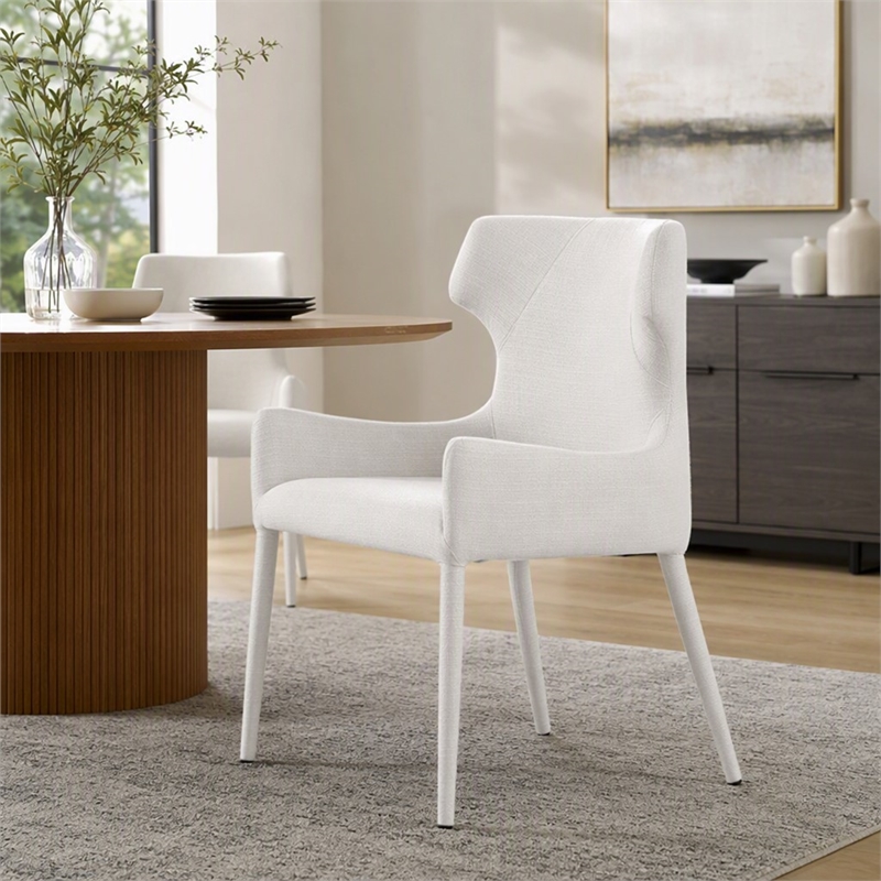 Pemberly Row Modern Fabric and Metal Dining Chair in Beige