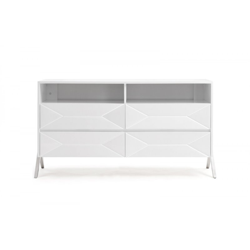 Pemberly Row Modern MDF Wood Dresser with Stainless Steel Legs in White