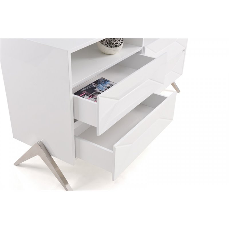 Pemberly Row Modern MDF Wood Dresser with Stainless Steel Legs in White