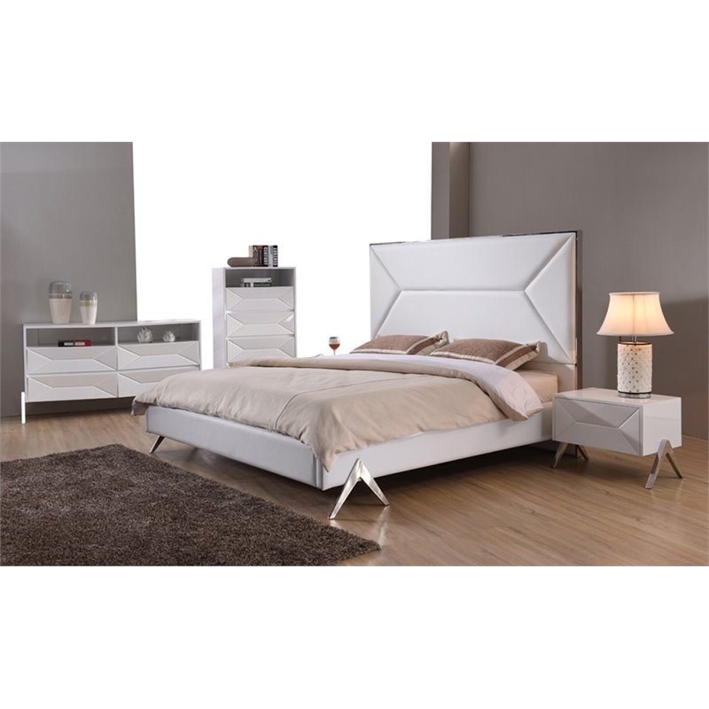 Pemberly Row Modern MDF Wood Dresser with Stainless Steel Legs in White