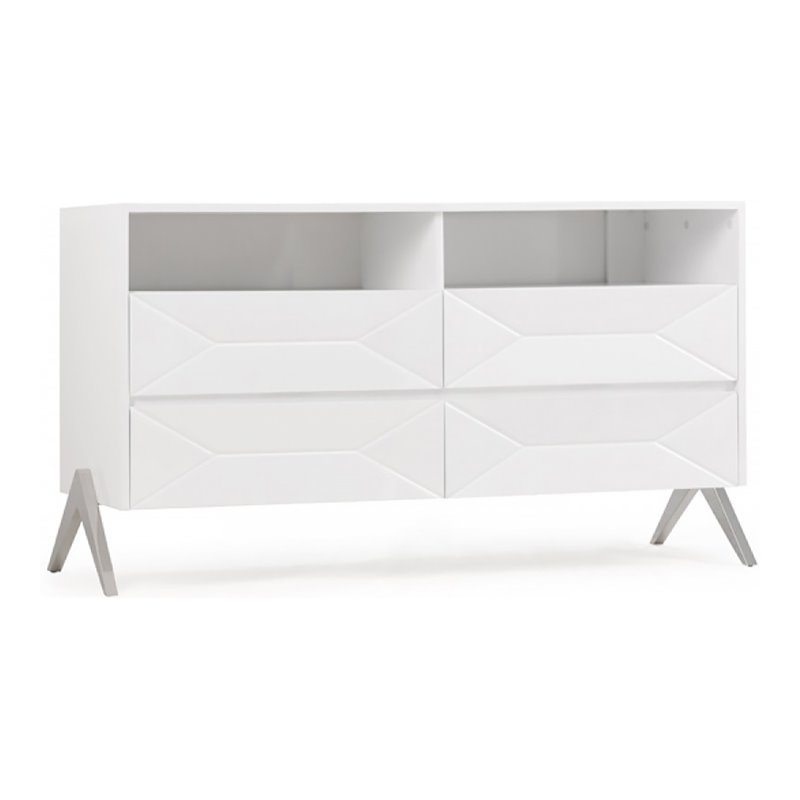 Pemberly Row Modern MDF Wood Dresser with Stainless Steel Legs in White