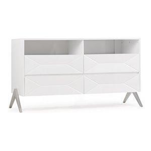 Pemberly Row Modern MDF Wood Dresser with Stainless Steel Legs in White