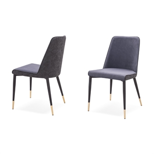 Pemberly Row Faux Leather Dining Chairs in Dark Gray with Gold Base (Set of 2)