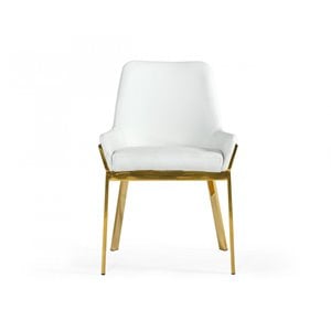 Pemberly Row Modern Faux Leather Dining Chair in White and Gold