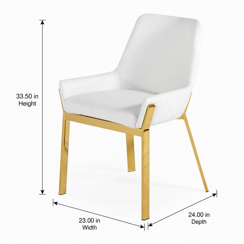Pemberly Row Modern Faux Leather Dining Chair in White and Gold