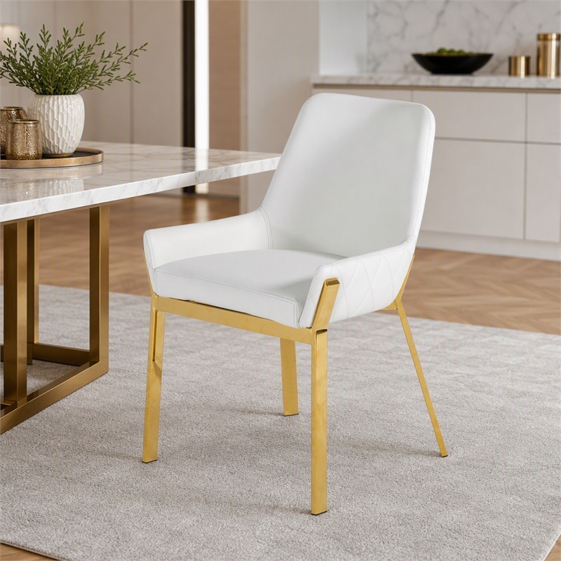 Pemberly Row Modern Faux Leather Dining Chair in White and Gold