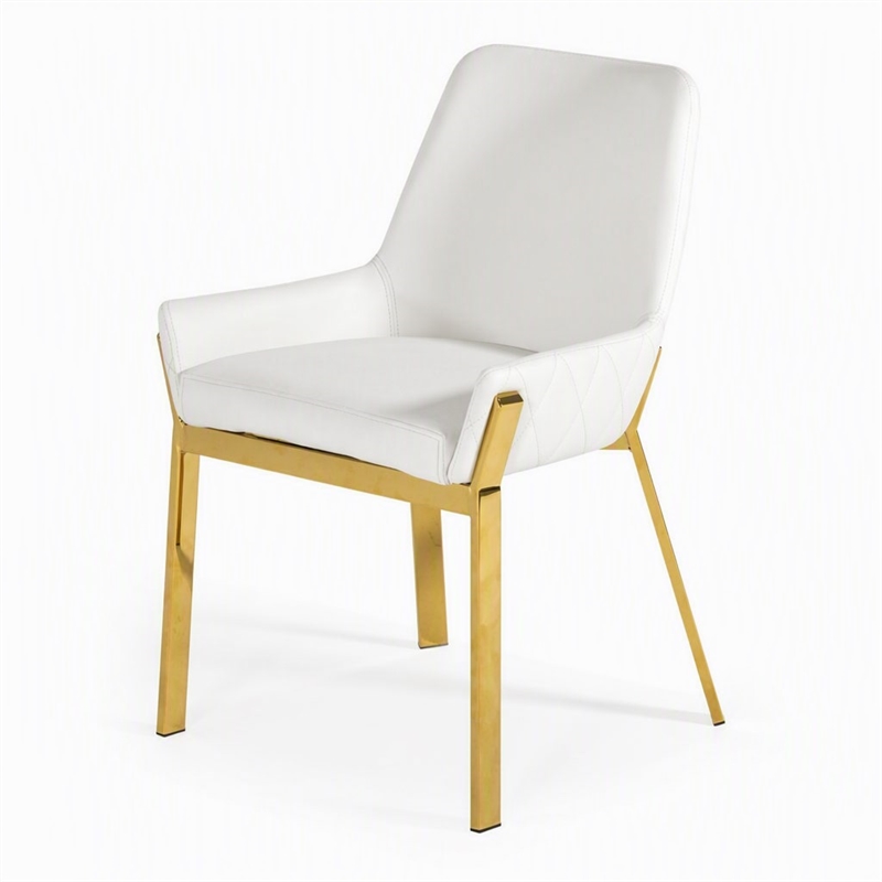 Pemberly Row Modern Faux Leather Dining Chair in White and Gold