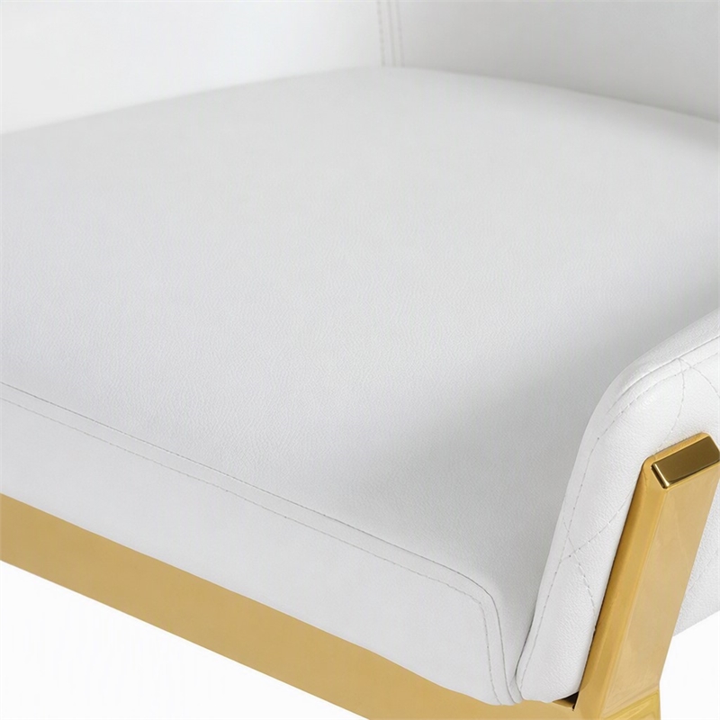 Pemberly Row Modern Faux Leather Dining Chair in White and Gold
