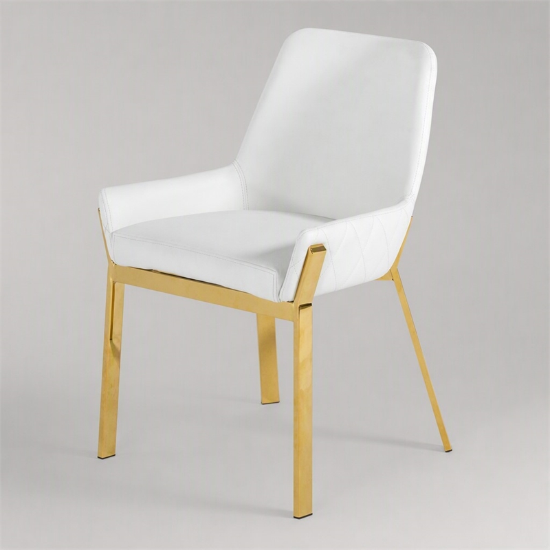 Pemberly Row Modern Faux Leather Dining Chair in White and Gold