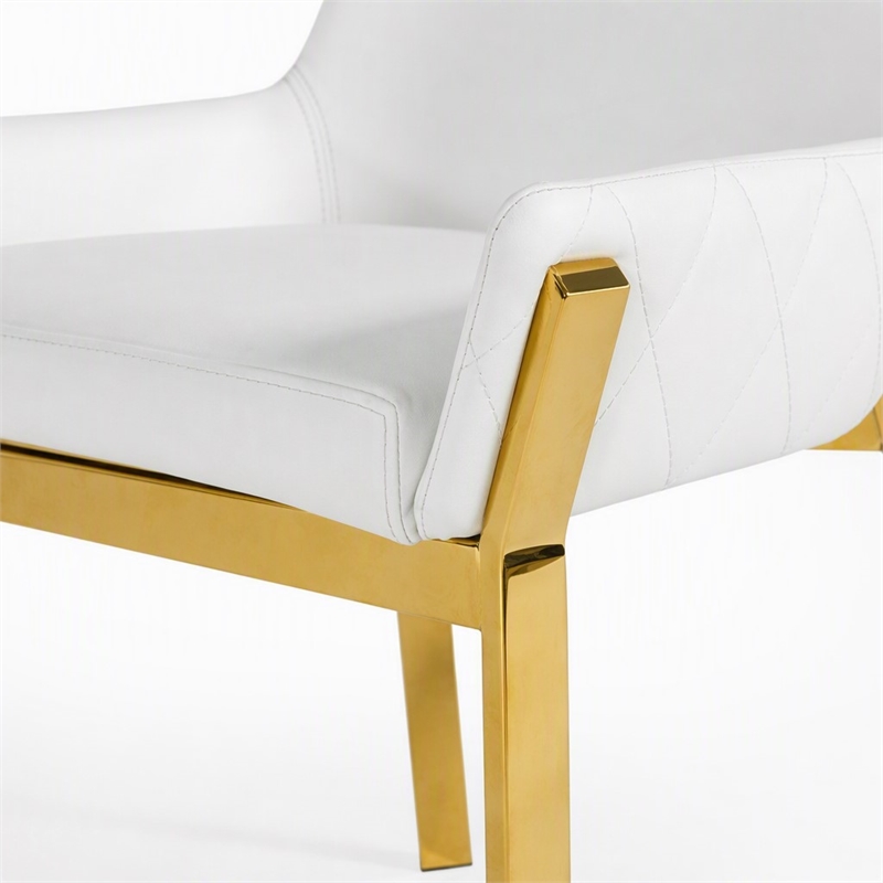 Pemberly Row Modern Faux Leather Dining Chair in White and Gold