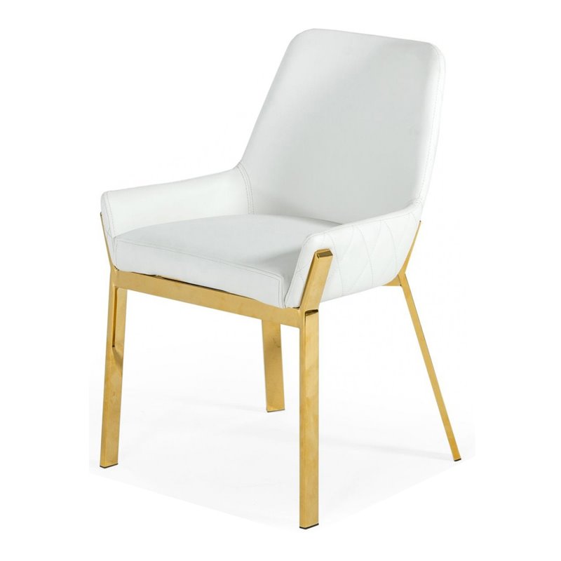 Pemberly Row Modern Faux Leather Dining Chair in White and Gold