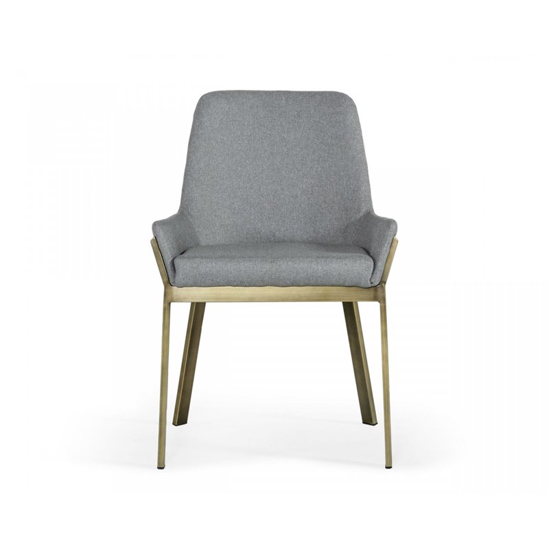 Pemberly Row Modern Fabric Dining Chair in Light Gray and Antique Brass