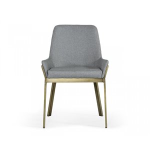 Pemberly Row Modern Fabric Dining Chair in Light Gray and Antique Brass