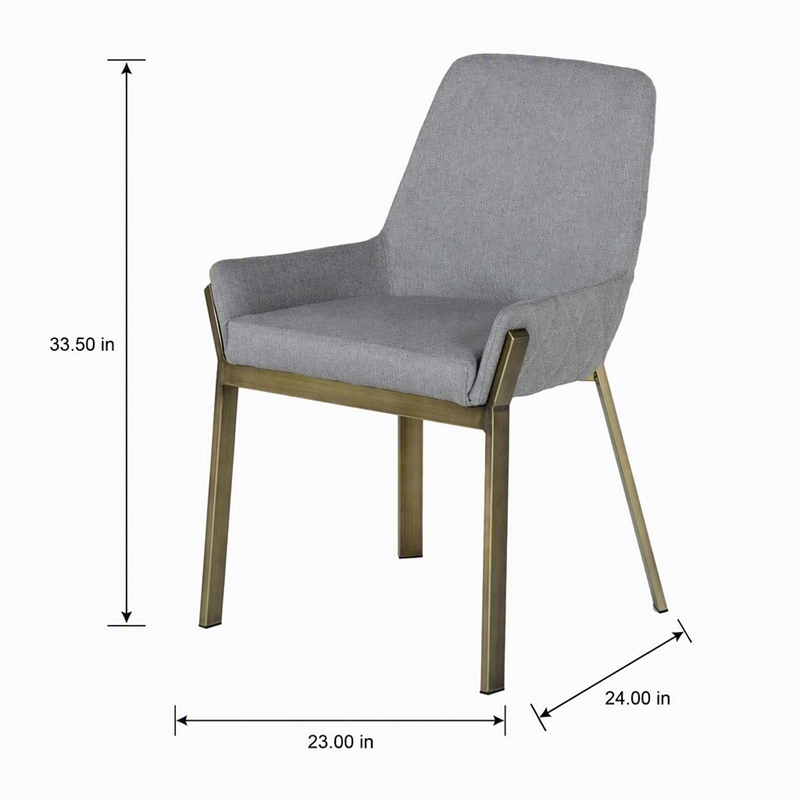 Pemberly Row Modern Fabric Dining Chair in Light Gray and Antique Brass