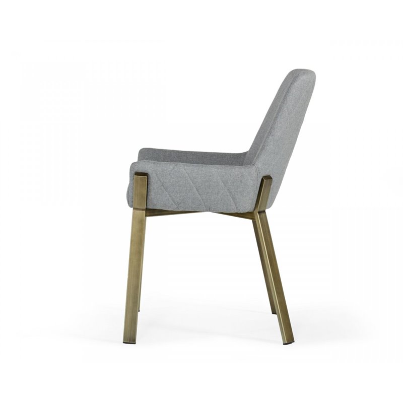 Pemberly Row Modern Fabric Dining Chair in Light Gray and Antique Brass