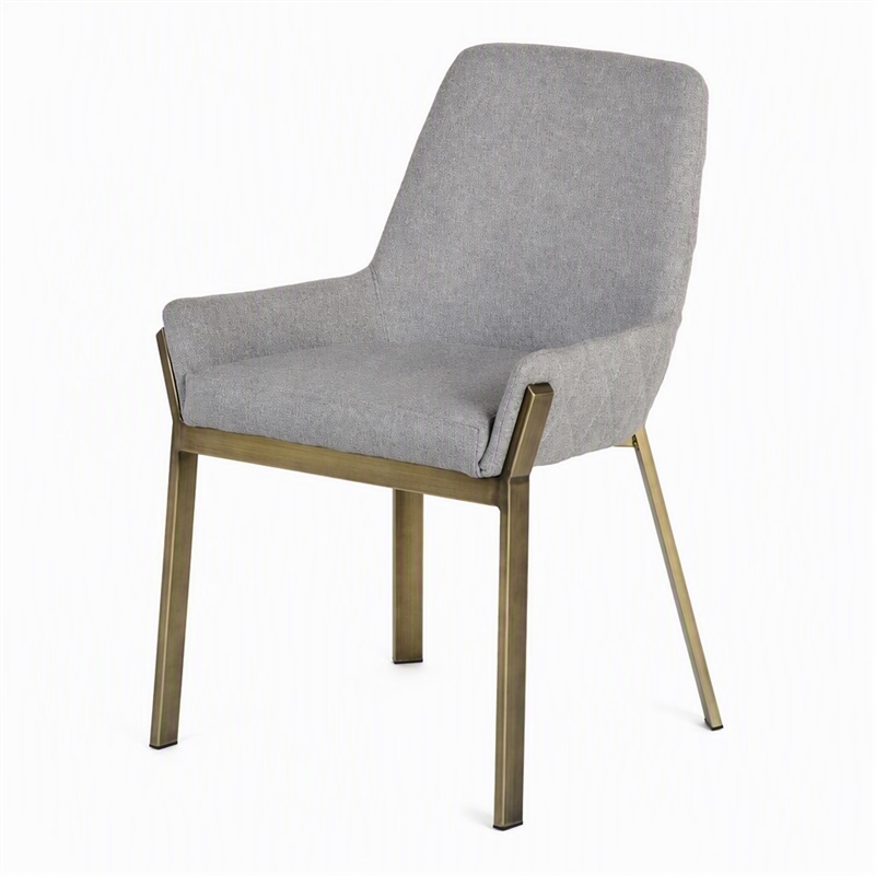Pemberly Row Modern Fabric Dining Chair in Light Gray and Antique Brass