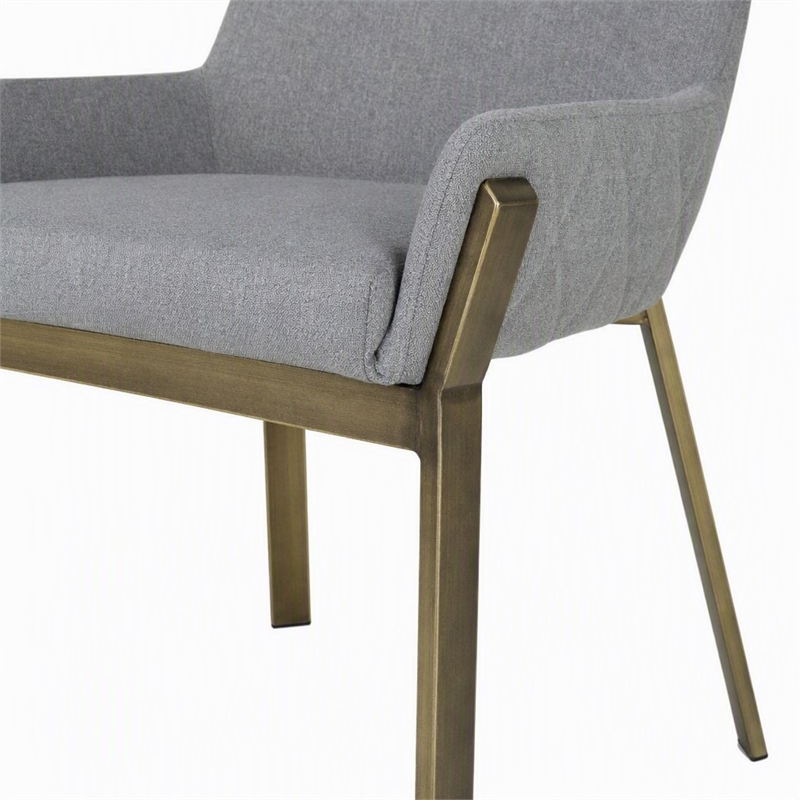 Pemberly Row Modern Fabric Dining Chair in Light Gray and Antique Brass