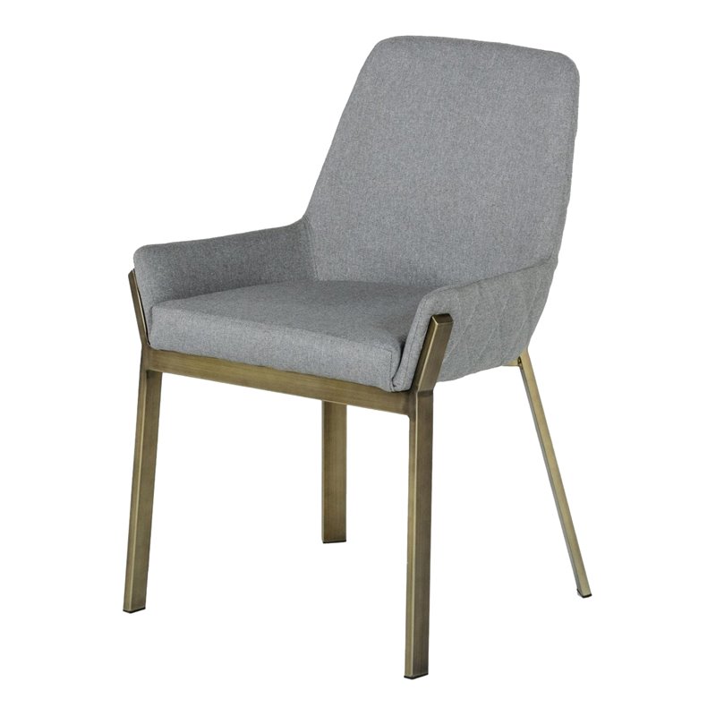 Pemberly Row Modern Fabric Dining Chair in Light Gray and Antique Brass