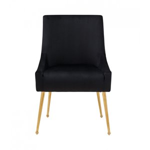 Pemberly Row Black Velvet Dining Chair Set with Gold Legs (Set of 2)