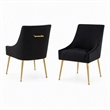 Pemberly Row Black Velvet Dining Chair Set with Gold Legs (Set of 2)