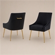 Pemberly Row Black Velvet Dining Chair Set with Gold Legs (Set of 2)
