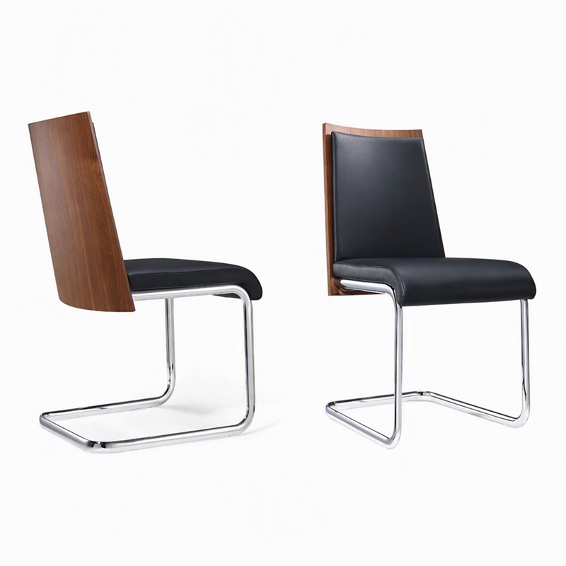 Pemberly Row Black and Walnut Faux Leather Dining Chair Set (Set of 2)