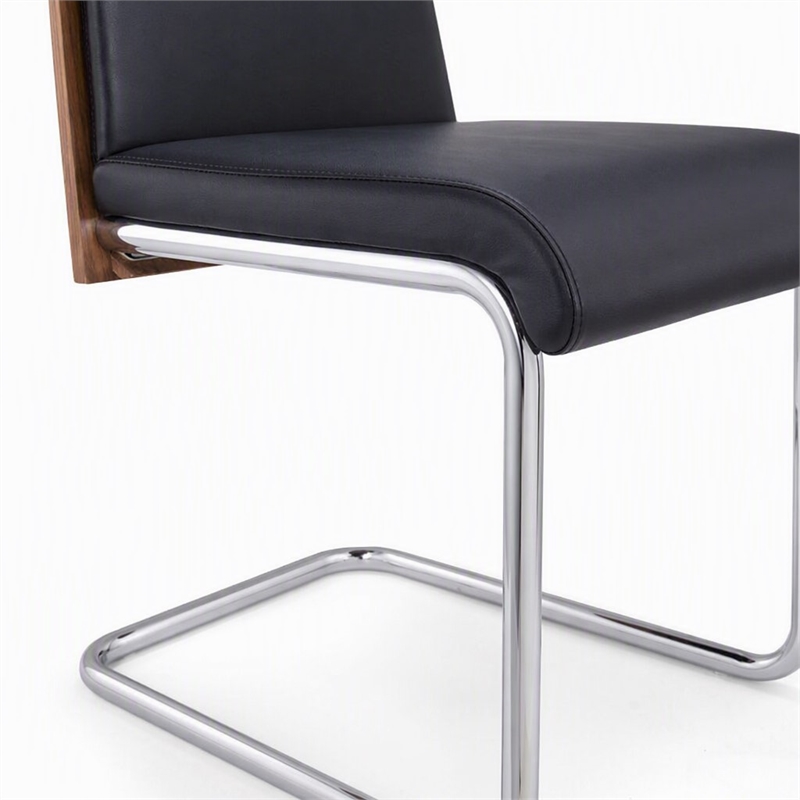 Pemberly Row Black and Walnut Faux Leather Dining Chair Set (Set of 2)