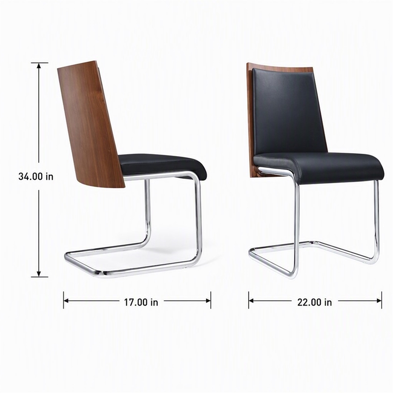 Pemberly Row Black and Walnut Faux Leather Dining Chair Set (Set of 2)