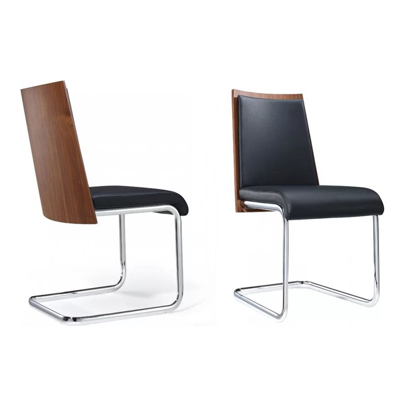 Pemberly Row Black and Walnut Faux Leather Dining Chair Set (Set of 2)